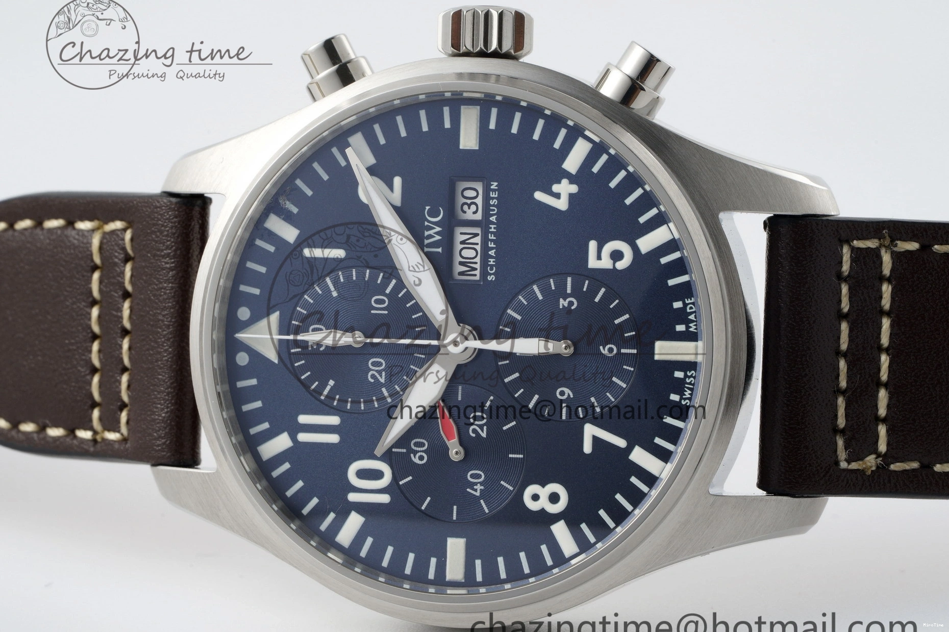 MIROTIME 0423 Pilot Chrono SS AZF 1:1 Best Edition Blue Dial on Brown Leather Strap A TimelessDesign 7060
